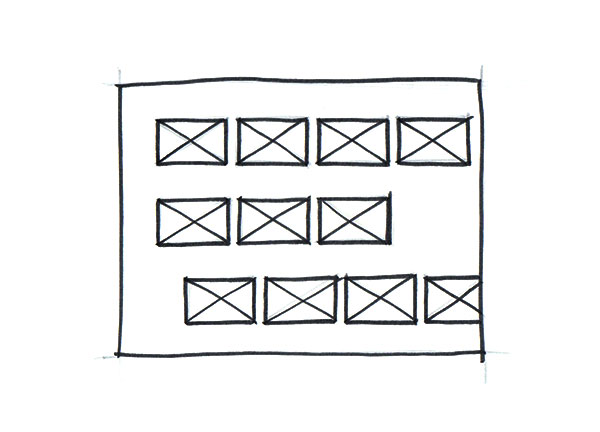 Brainstorming sketch of rectangles organized in rows