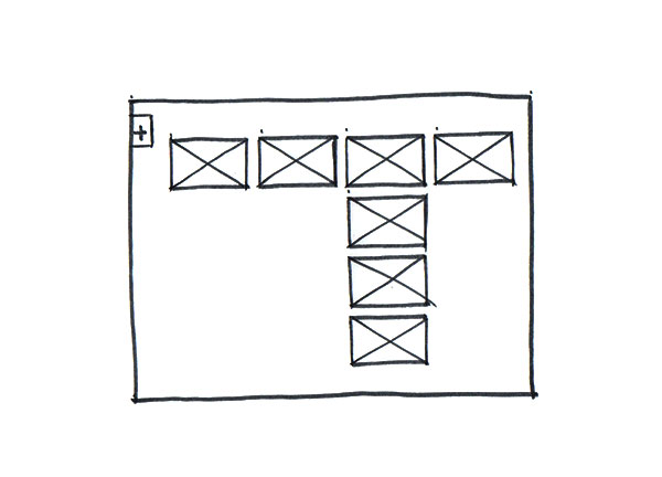 Brainstorming sketch of row of rectangles extended into columns