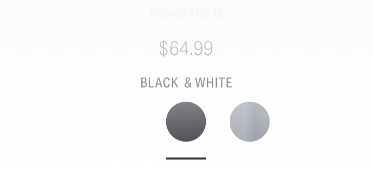 Price and color selection portion of the Under Armour shopping apps product detail page